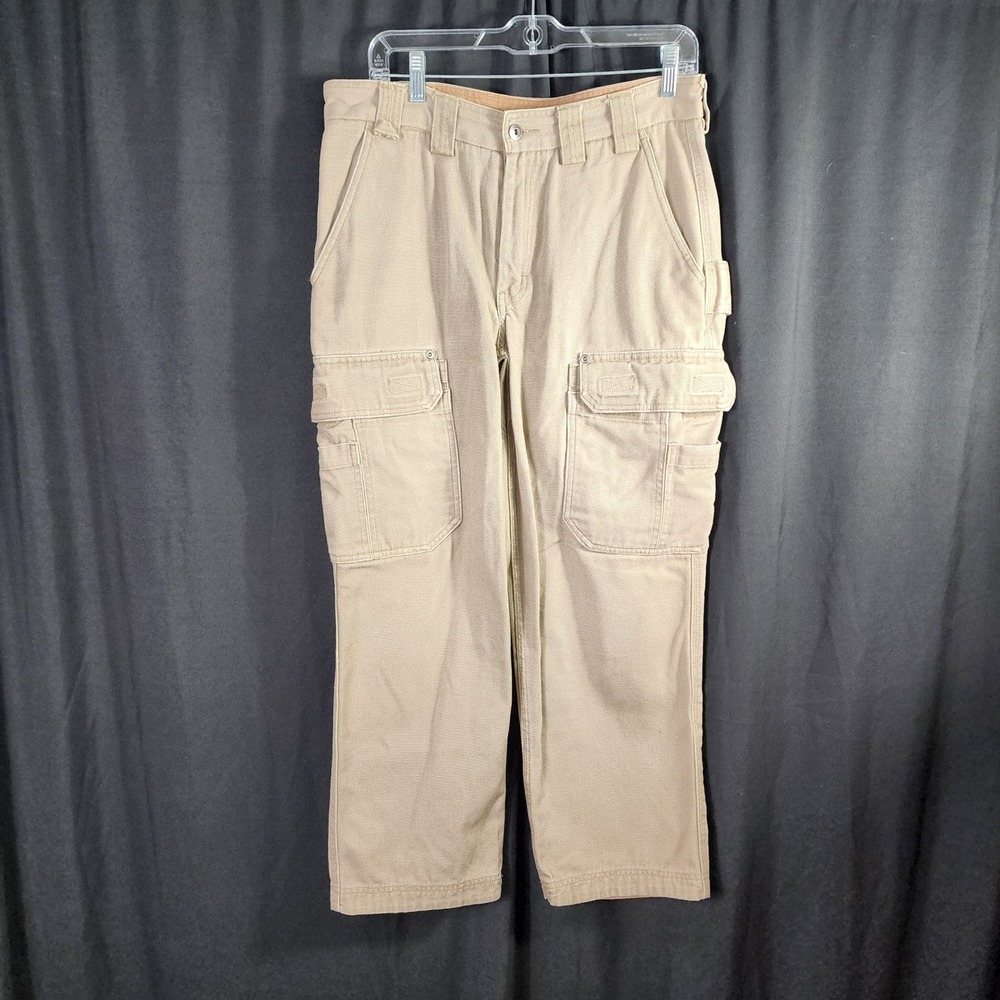 Fire hose Mens Khaki Cotton Canvas Cargo Work Pants 33x28 Tan‎ Straight Tactical